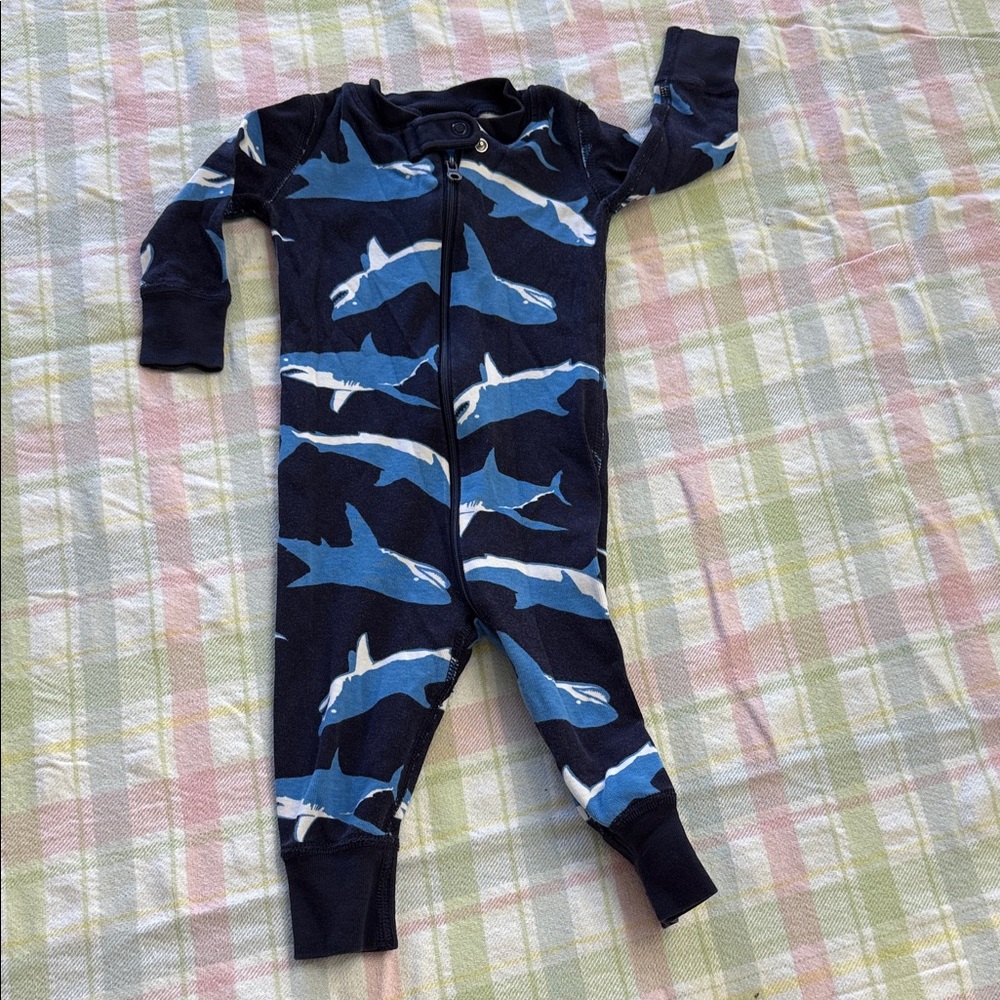 Hanna Andersson Navy Shark-Print Zip One-Piece
